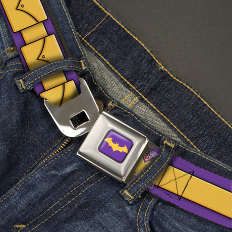 Bat Logo Full Color Purple Gold Seatbelt Belt - Batgirl Utility Belt Purple/Gold Webbing