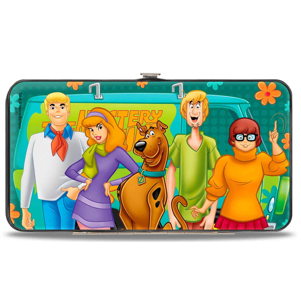 Hinged Wallet - Scooby Doo 5-Character Group Pose w Mystery Machine Turquoise Blues Orange