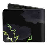 Bi-Fold Wallet - Maleficent Smiling Sketch Lightning Clouds Black Grays Greens