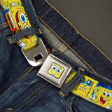 Sponge Bob Face CLOSE-UP Full Color Seatbelt Belt - SpongeBob Expressions Stripe Blue Webbing