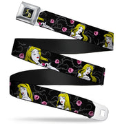 Sleeping Beauty SB Full Color Black Gray Yellow Seatbelt Belt - Sleeping Beauty Heart of Darkness Poses/Roses Black/Gray/Pinks Webbing