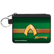 Canvas Zipper Wallet - MINI X-SMALL - AQUAMAN Classic Icon Scales Stripe Green Golds