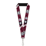 Lanyard - 1.0" - Nightmare Before Christmas Jack Face Corpse Pose JACK Banner Reds Black White Grays