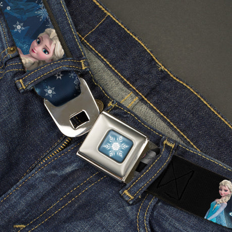 Frozen Snowflake Full Color Blue White Seatbelt Belt - Elsa the Snow Queen Poses/Snowflakes LET IT GO Blues/White Webbing