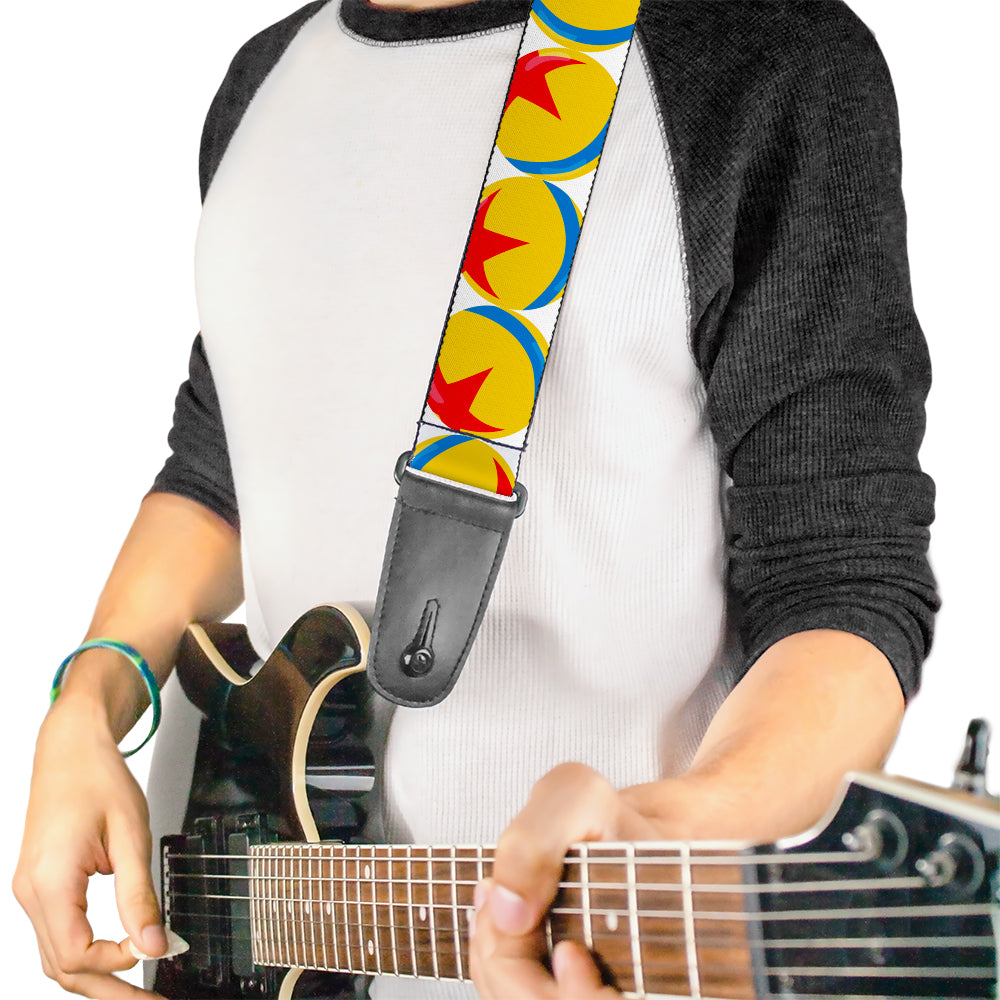 Guitar Strap - Disney Pixar Luxo Ball Repeat White Yellow Blue Red