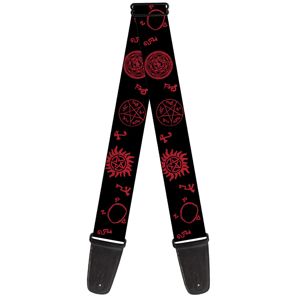 Guitar Strap - Supernatural Symbols Scattered Black Red