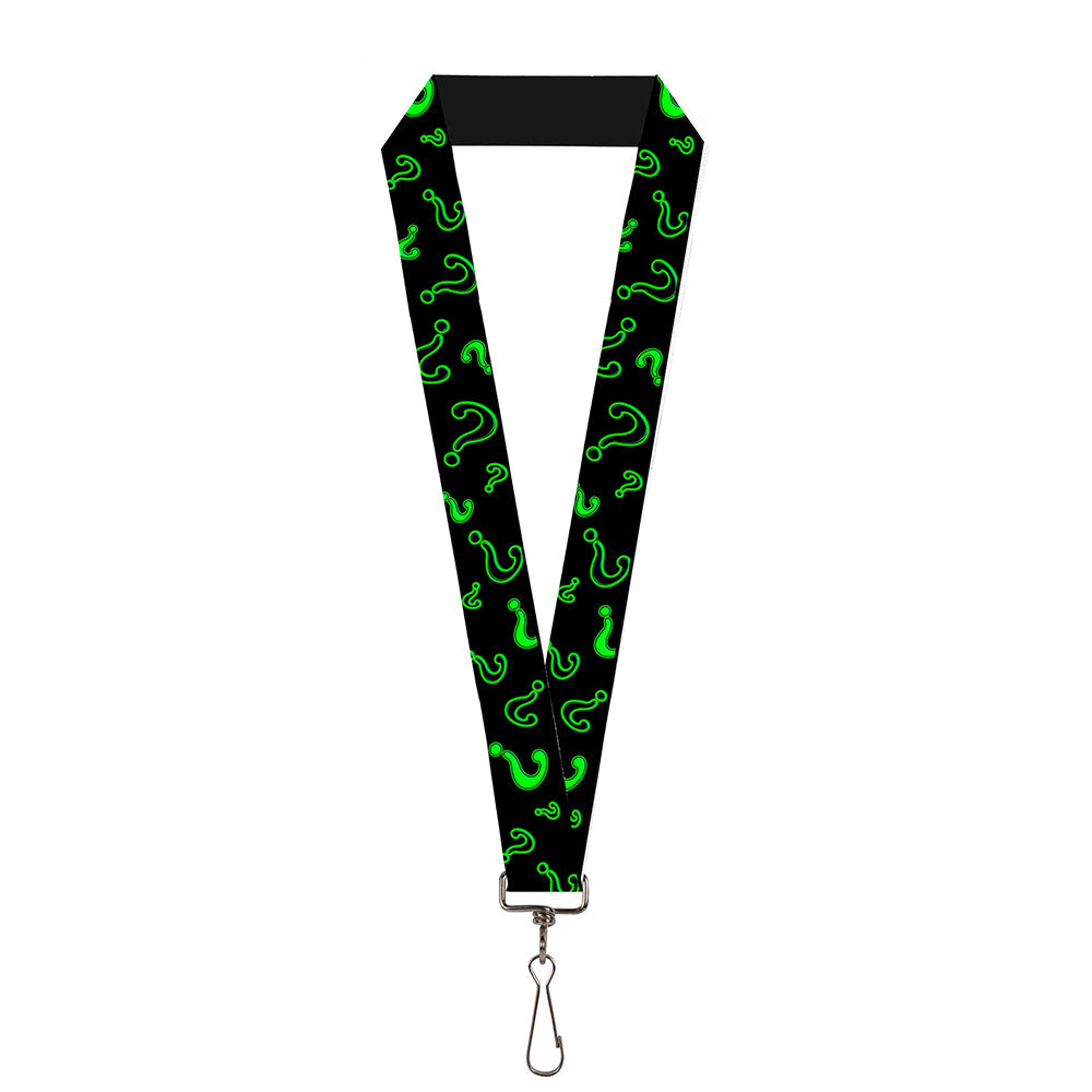 Lanyard - 1.0" - Question Mark Scattered2 Black Neon Green