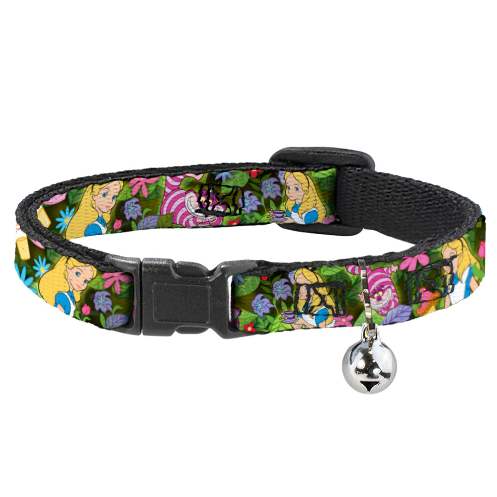 Cat Collar Breakaway - Alice & Cheshire Cat Poses Flowers