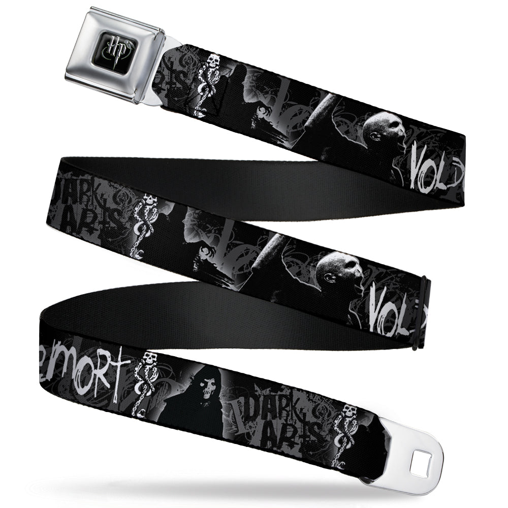 Harry Potter Logo Full Color Black/White Seatbelt Belt - VOLDEMORT-DARK ARTS Death Mark/Death Eater Black/Grays/White Webbing