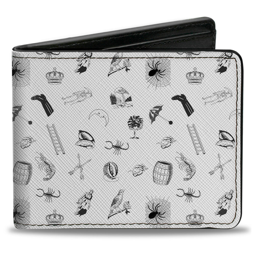 Bi-Fold Wallet - Loteria Icons Scattered White Black