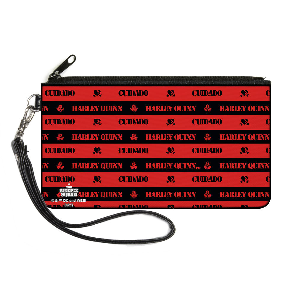 Canvas Zipper Wallet - LARGE - The Suicide Squad 2021 CUIDADO HARLEY QUINN Caution Stripe Red Black