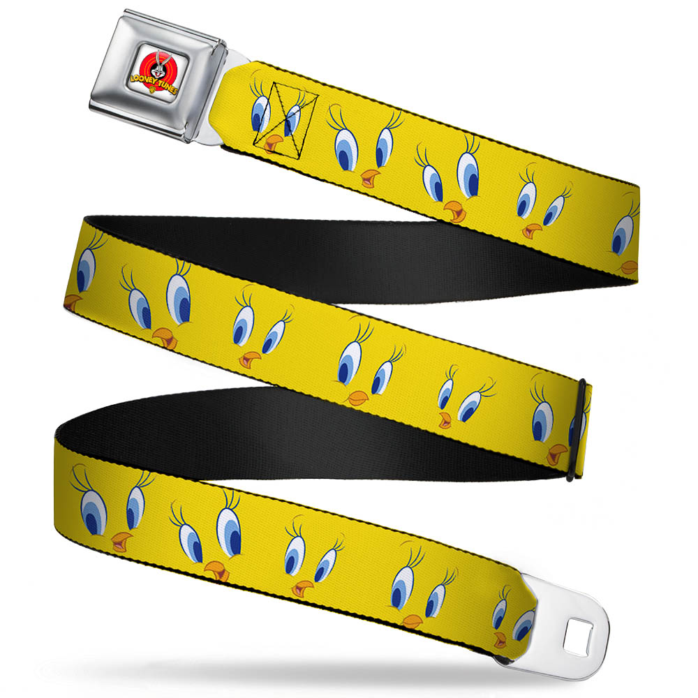 Looney Tunes Logo Full Color White Seatbelt Belt - Tweety Bird Expressions2 Webbing