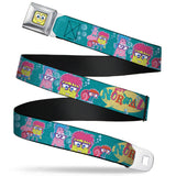 Sponge Bob Face CLOSE-UP Full Color Seatbelt Belt - Patrick, SpongeBob & Gary NOT NORMAL Aqua Webbing