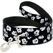 Dog Leash - Mickey Mouse Expressions Scattered Black/White