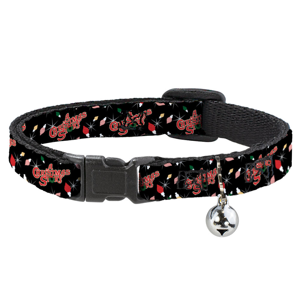 Cat Collar Breakaway with Bell - A CHRISTMAS STORY Title Logo and Lights Black Reds