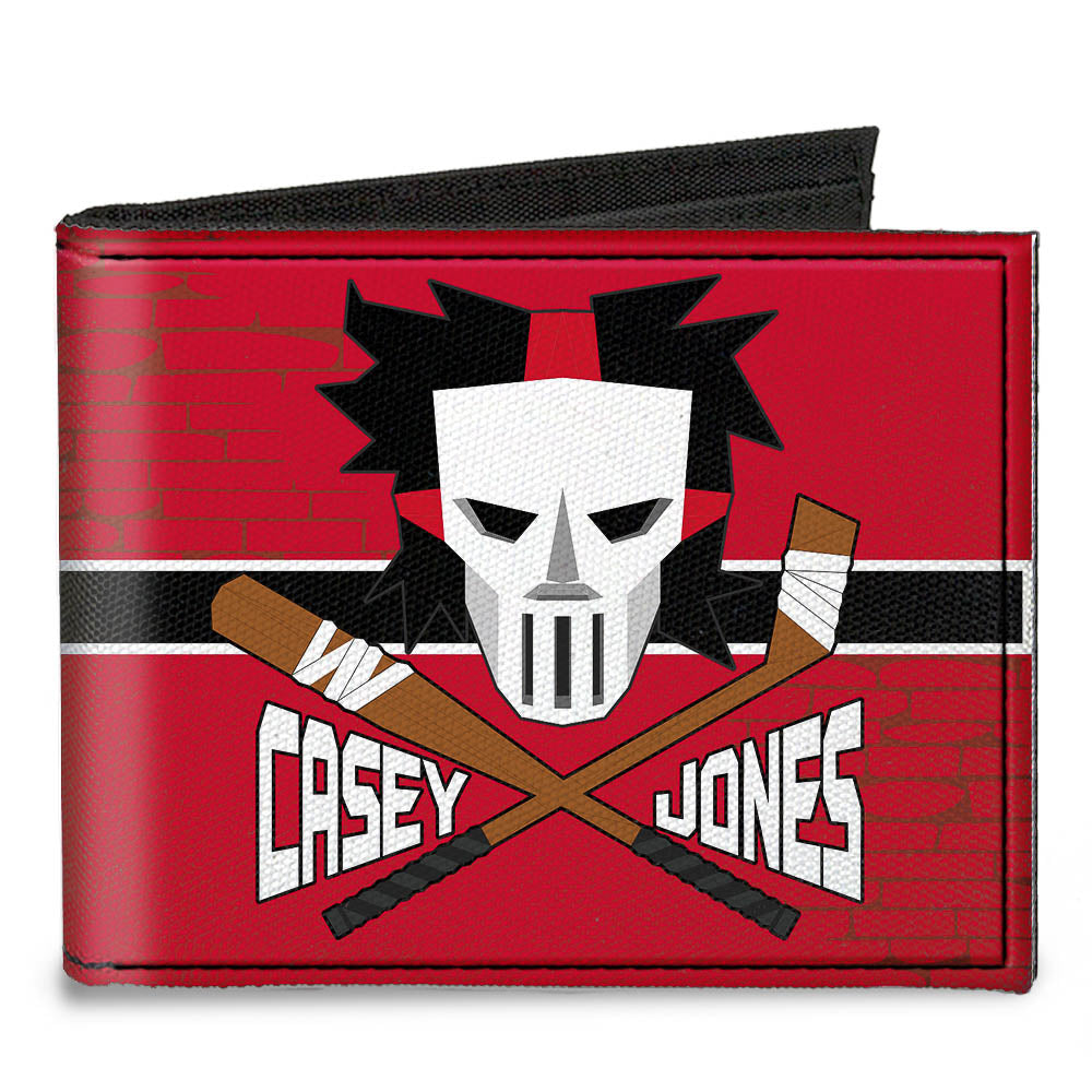 Canvas Bi-Fold Wallet - CASEY JONES Baseball & Hockey Stick Bricks Stripe Reds White Black