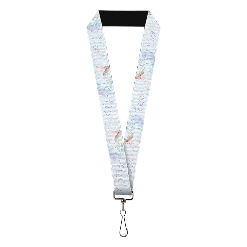 Lanyard - 1.0" - Frozen Elsa Snowflake Pose with Trees and Script Blues Purples