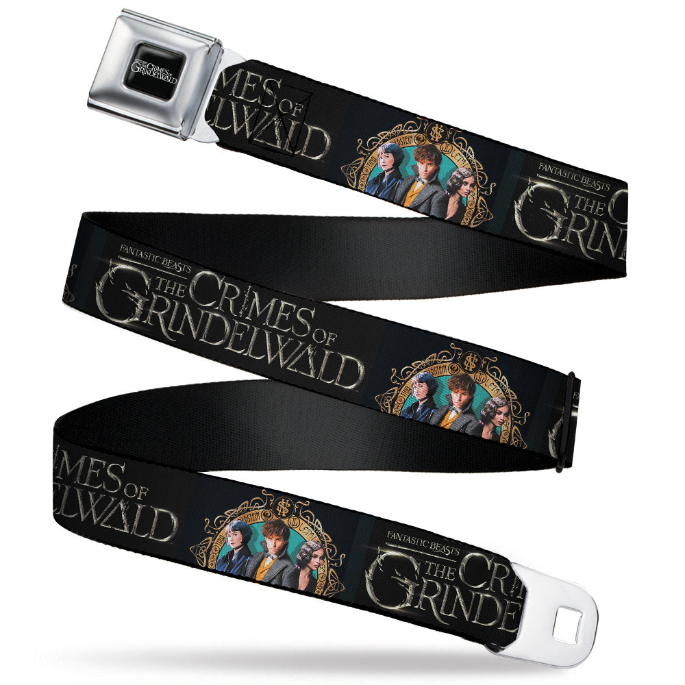 FANTASTIC BEASTS THE CRIMES OF GRINDEWALD Logo Full Color Black/White Seatbelt Belt - FANTASTIC BEASTS THE CRIMES OF GRINDELWALD 3-Character Group Pose2 Black/Silvers Webbing