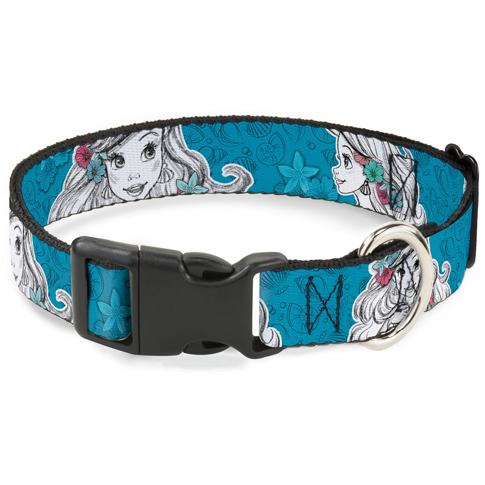 Plastic Clip Collar - Ariel Poses/Shells Sketch Blue/White