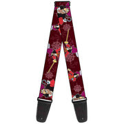 Guitar Strap - Captain Hook Poses Nautical Elements Burgundy