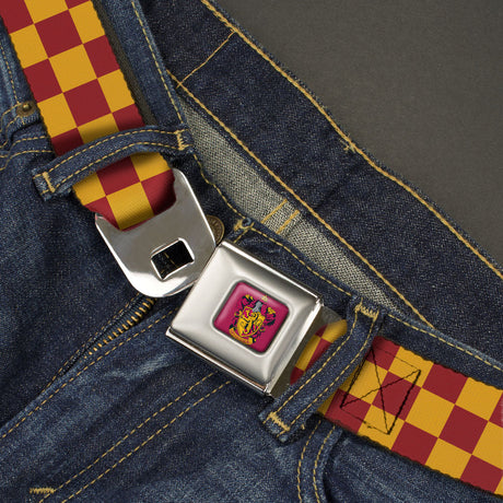 Gryffindor Crest Full Color Red Seatbelt Belt - Harry Potter Gryffindor House Checkers Gold/Burgundy Webbing