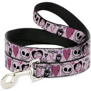 Dog Leash - The Nightmare Before Christmas Jack and Sally Doodles Pinks/Black