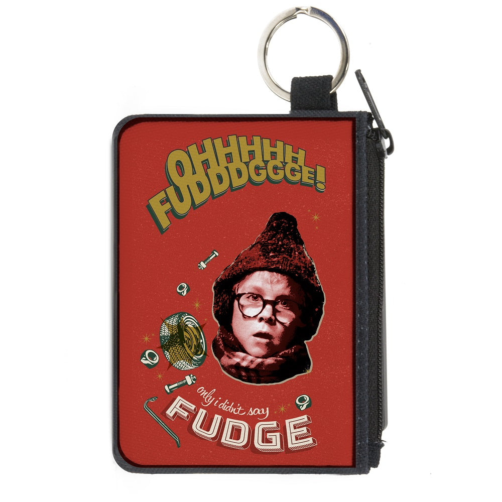 Canvas Zipper Wallet - MINI X-SMALL - A Christmas Story Ralphie OH FUDGE! Collage Reds Greens