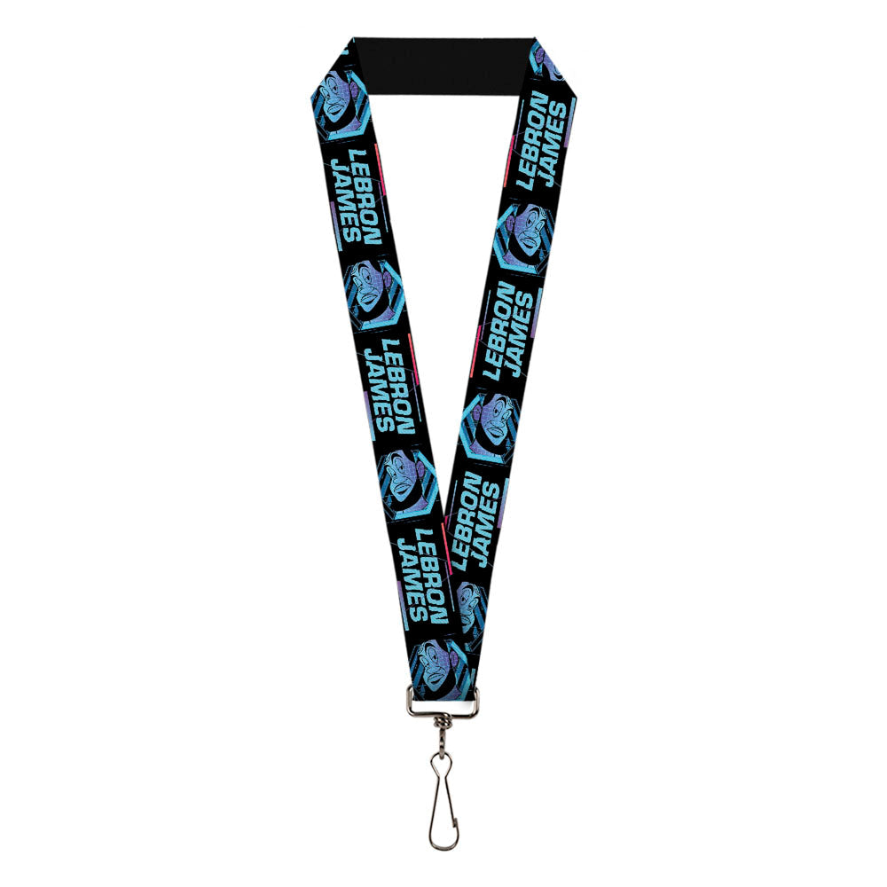 Lanyard - 1.0" - Space Jam 2 LEBRON JAMES Face Icon and Text Black Blues Purples