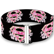 Cinch Waist Belt - Super Shield Hibiscus Design Black Pink