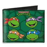 Canvas Bi-Fold Wallet - Classic TMNT Group Faces + Pose Turtle Shell Black Green