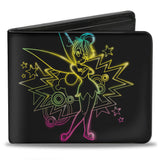 Bi-Fold Wallet - Electric Tinker Bell Sassy Pose Black Multi Neon