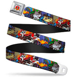 Looney Tunes Logo Full Color White Seatbelt Belt - Looney Tunes 5-Airbrushed Character Poses/Brick Wall Webbing