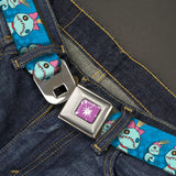 Lilo & Stitch Hibiscus Flower Full Color White/Purple Seatbelt Belt - Lilo & Stitch Scrump 2-Poses/Hibiscus Flowers Blues Webbing