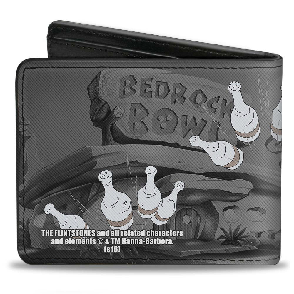 Bi-Fold Wallet - Fred Bowling Pose + BEDROCK BOWL Bowling Pins Black Grays