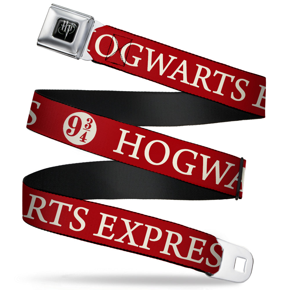 Harry Potter Logo Full Color Black/White Seatbelt Belt - HOGWARTS EXPRESS 9¾ Red/White Webbing