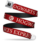 Harry Potter Logo Full Color Black/White Seatbelt Belt - HOGWARTS EXPRESS 9¾ Red/White Webbing