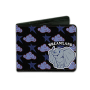 Bi-Fold Wallet - Dumbo Smiling DREAMLAND Clouds Stars Black Blues Red