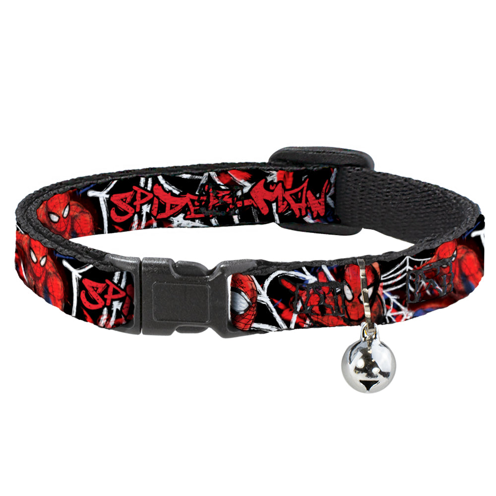 ULTIMATE SPIDER-MAN Cat Collar Breakaway - SPIDER-MAN 3-Poses Spider Web Sketch Black White Red