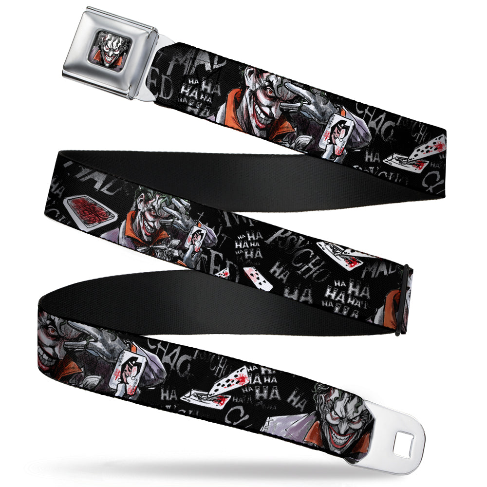 Joker Face Stare Full Color Seatbelt Belt - Joker BRILLIANTLY TWISTED PSYCHO 2-Poses/Cards Black/Grays Webbing