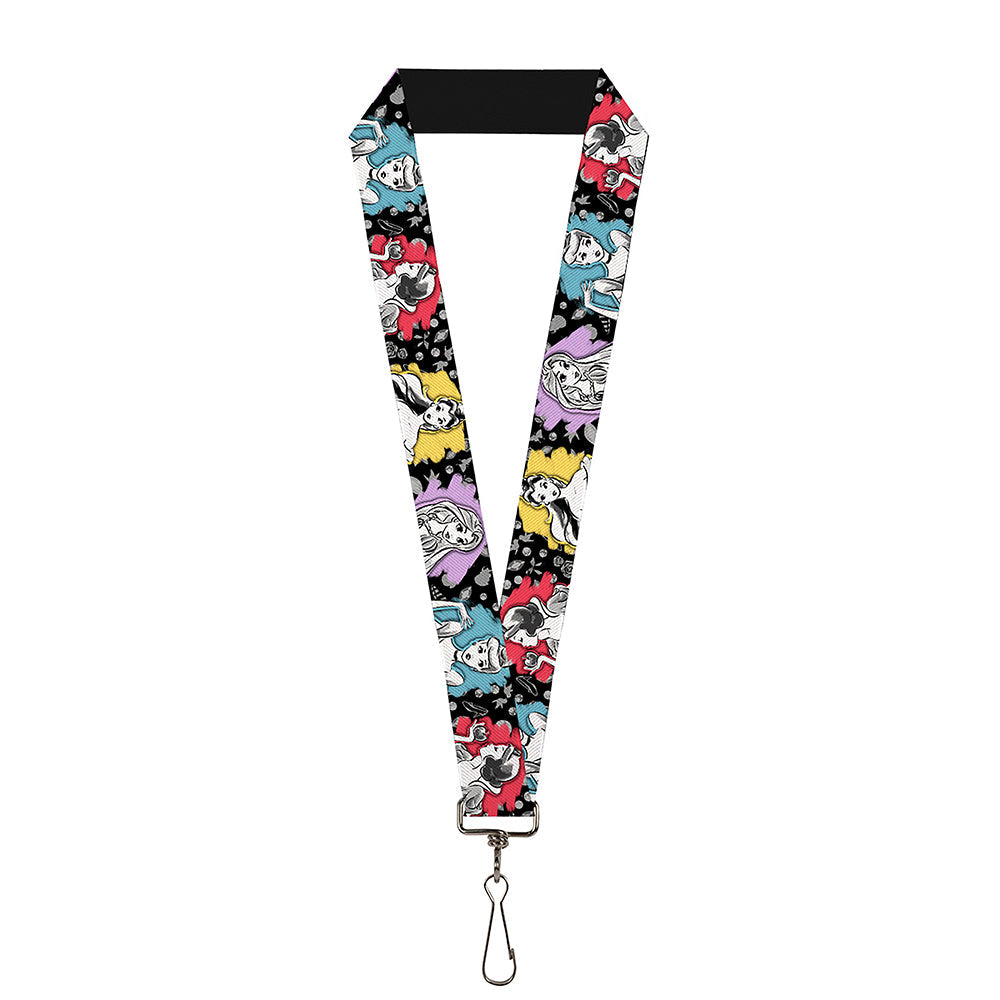 Lanyard - 1.0" - Princess Sketch Poses Typography Black Grays Multi Color