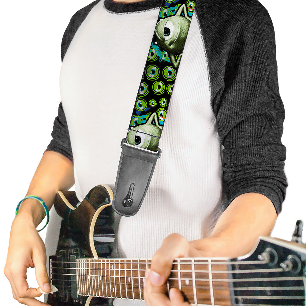 Guitar Strap - Mike Poses Eyeballs Black Greens