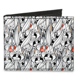 Canvas Bi-Fold Wallet - Bugs Bunny Expressions Stacked White Black Gray