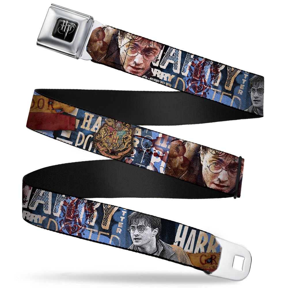 Harry Potter Logo Full Color Black/White Seatbelt Belt - Harry Potter Reward/Quidditch Ball Webbing