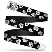 Mickey Mouse Face2 CLOSE-UP Full Color Black White Seatbelt Belt - Mickey Mouse Expressions Scattered Black/White Webbing