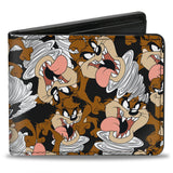 Bi-Fold Wallet - Tasmanian Devil Vortex Poses Scattered Black