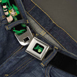 GREEN ARROW Logo Full Color Black Green Seatbelt Belt - GREEN ARROW Action Poses/Targets Black/Greens Webbing