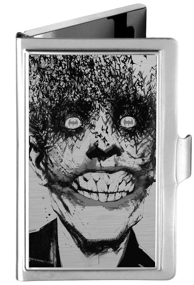 Business Card Holder - SMALL - Joker Bat Face My Dark Architect Cover Brushed Silver