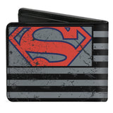 Bi-Fold Wallet - Superman Shield Americana Weathered Gray Black Blue Red