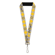 Lanyard - 1.0" - Harry Potter HUFFLEPUFF Stars Argyle Plaid Gray Gold Browns