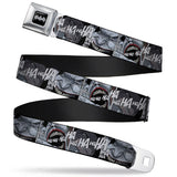 Batman Black Silver Seatbelt Belt - Joker Laughing CLOSE-UP Black/White Webbing